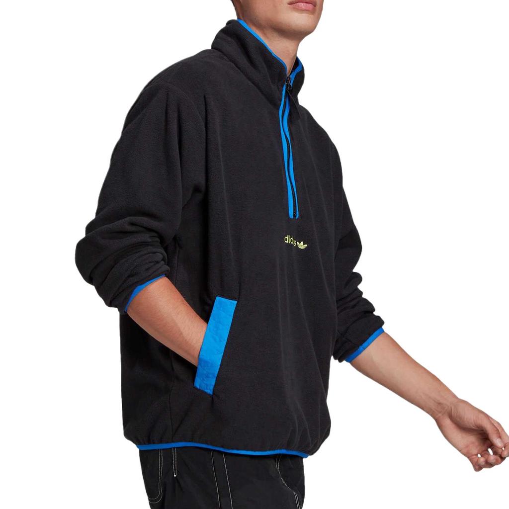 Adidas Originals Logo Embroidered Half-Zip Fleece Sweatshirt Men Sweatshirt Black GN2376