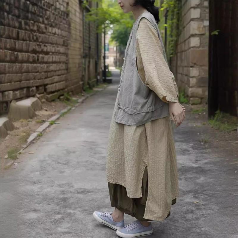 Johnature Dámské tílka v čínském stylu Jednobarevné knoflíky jarní Vintage dámské volné vesty