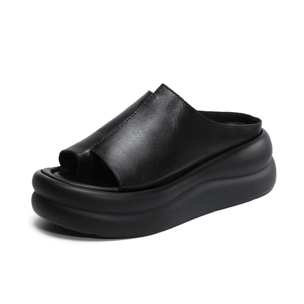 Johnature Ciabatte Zeppa Donna Suola Spessa Vera Pelle Comode Retro Sandali da Esterno