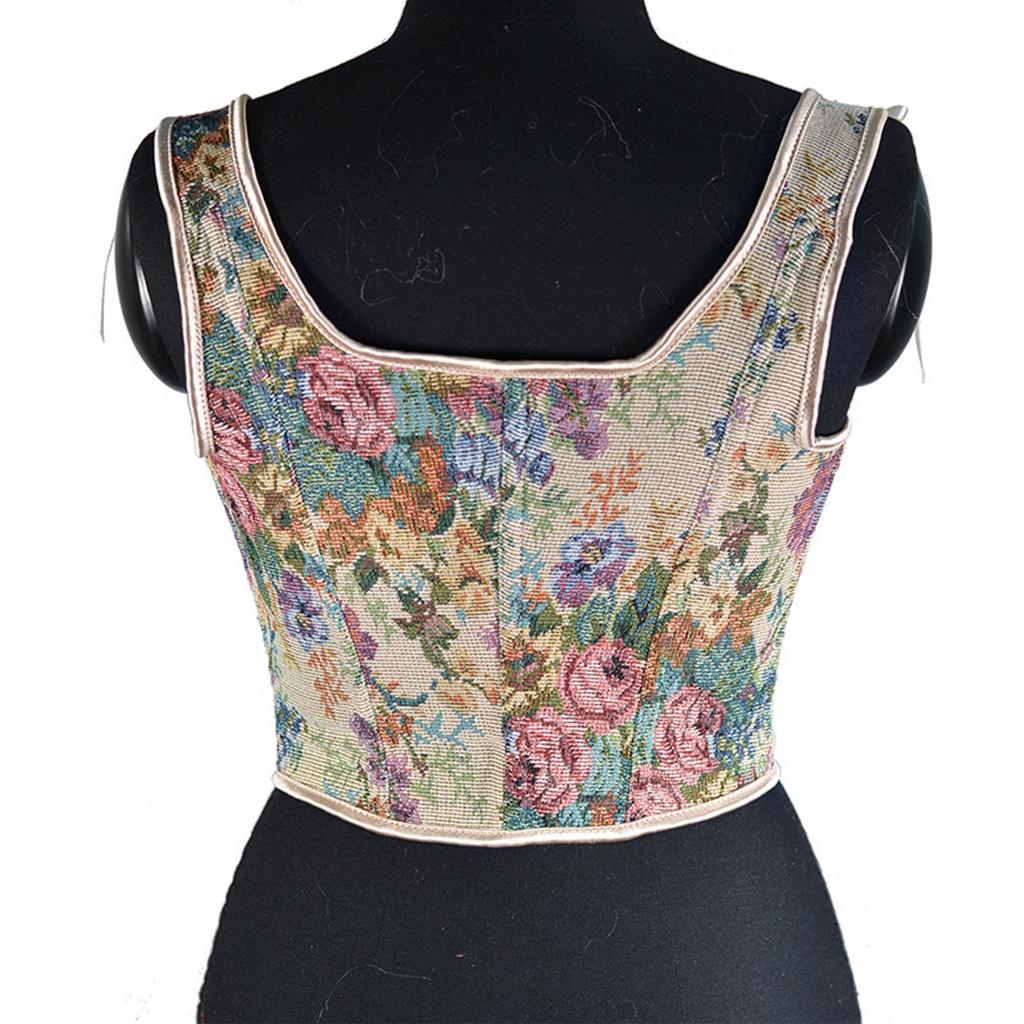 Damen Sexy Bustier Korsett Top Öse Schnürung Blumendruck Push Up Crop Tops Vintage Tank Top Party Clubwear Mieder
