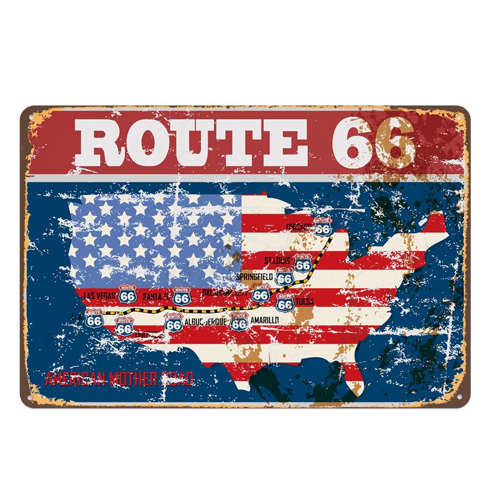 Vintage USA Route 66 Sign Metal Tin Plate Bar Pub Club Man Cave Wall Decoration Plaque Retro Poster Home Decor 30X20CM