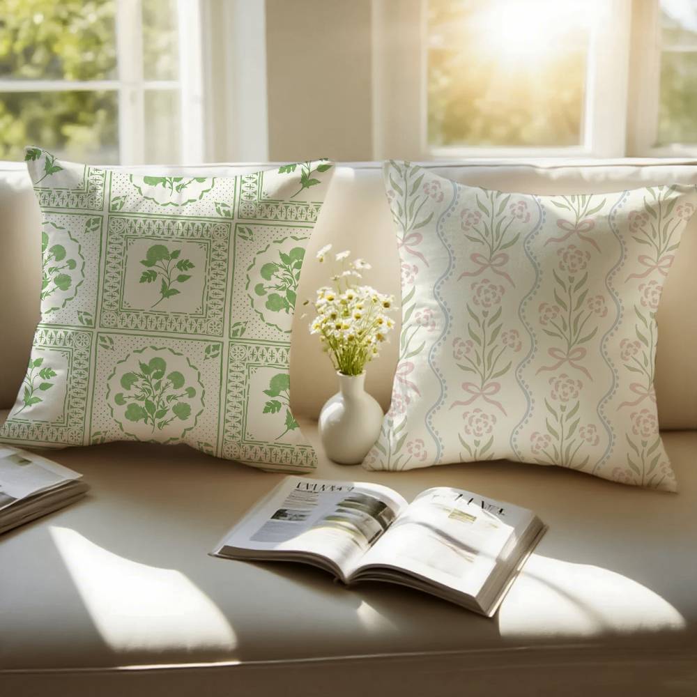 Tea Break Floral Pillow Case Sofa and Living Room Decorative Cushion Covers Dust-proof and Mite-proof Invisible Zipper