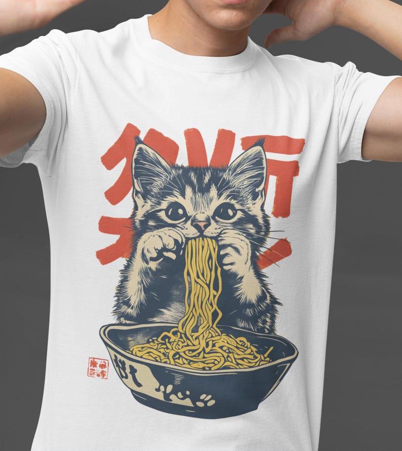 Retro Cat Ramen T-Shirt, Funny Vintage Foodie Graphic Tee
