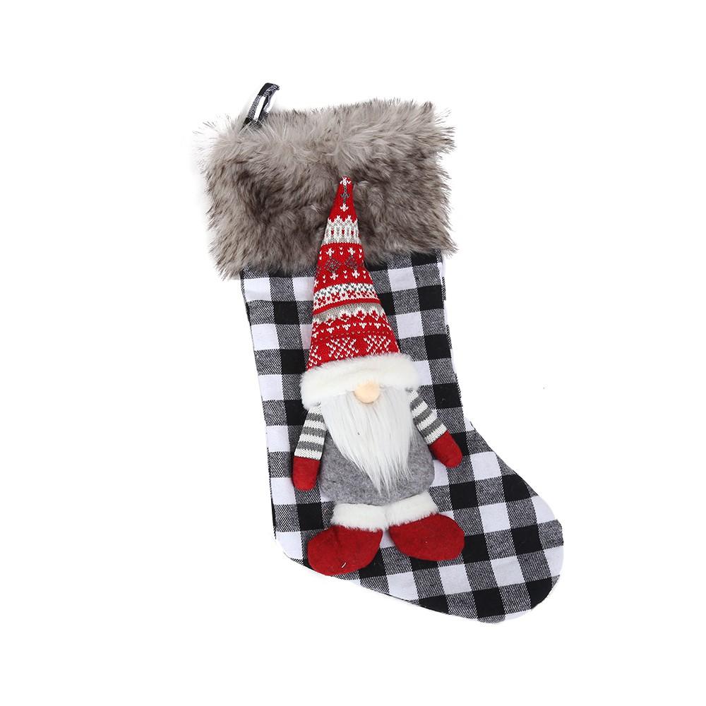 

Рождественский чулок Плюшевая безликая клетчатая кукла Рождественская елка Кулон Украшение Большой размер Рождественский носок