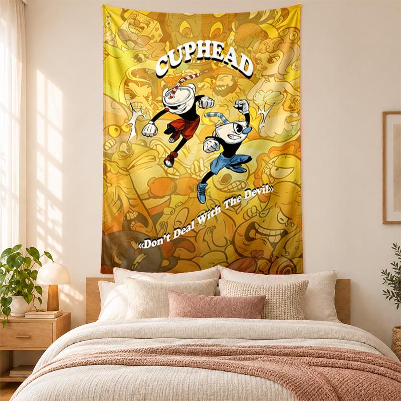 Cuphead Wandteppich hohe Qualität zur Dekoration von Wohnzimmer Schlafzimmer Studentenwohnheim Wänden ideal als Schlafzimmer Wandkunst oder Weihnachtsgeschenk