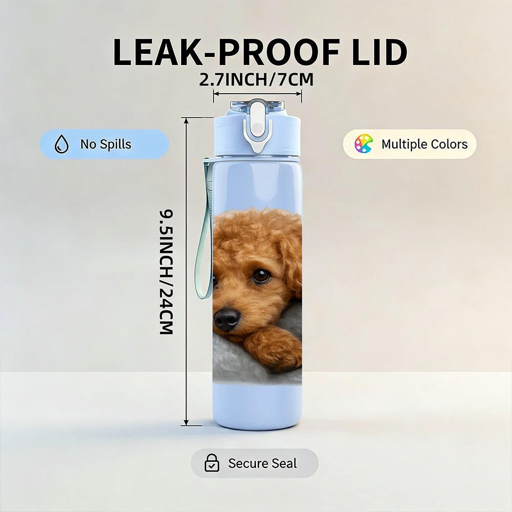 1PC Teddy Puppy Cozy Blanket 750ml Color Plastic Sports Water Bottle Leakproof Flip Straw Lid Suitable for Sports Office Home Use