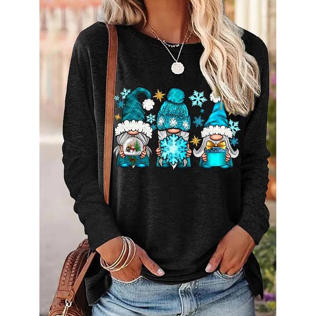 Tricouri cu mânecă lungă cu imprimeu amuzant pentru femei Pulover de zi cu zi Toamna Gnomi Toamna Dovleac Ziua Recunoștinței Topuri casual Harajuku