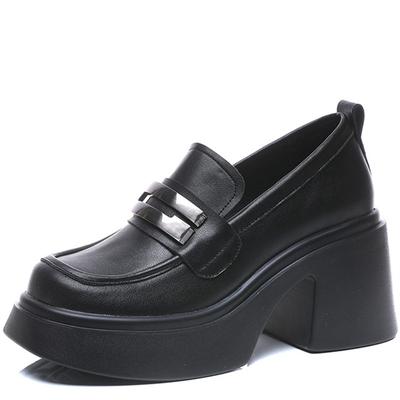 Thick-soled Loafers for Women Spring New British Style Muffin Height Increasing Women's Platform Shoes Genuine Leather Shoes
