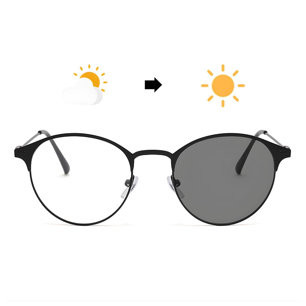 FEISEDY Fashion Photochromic Thermont No for Men and B1255 Glasses, Color-Changing, Lenses, Style, Indoor/Outdoor Use, Prescription,