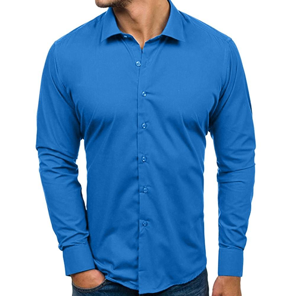 Men's  Casual Formal Slim Fit Solid Long Sleeve Dress Shirt Top Blouse
