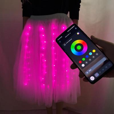 LED sedmibarvá ovladatelná svítící bílá síťovaná sukně, párty jevištní vystoupení kostým