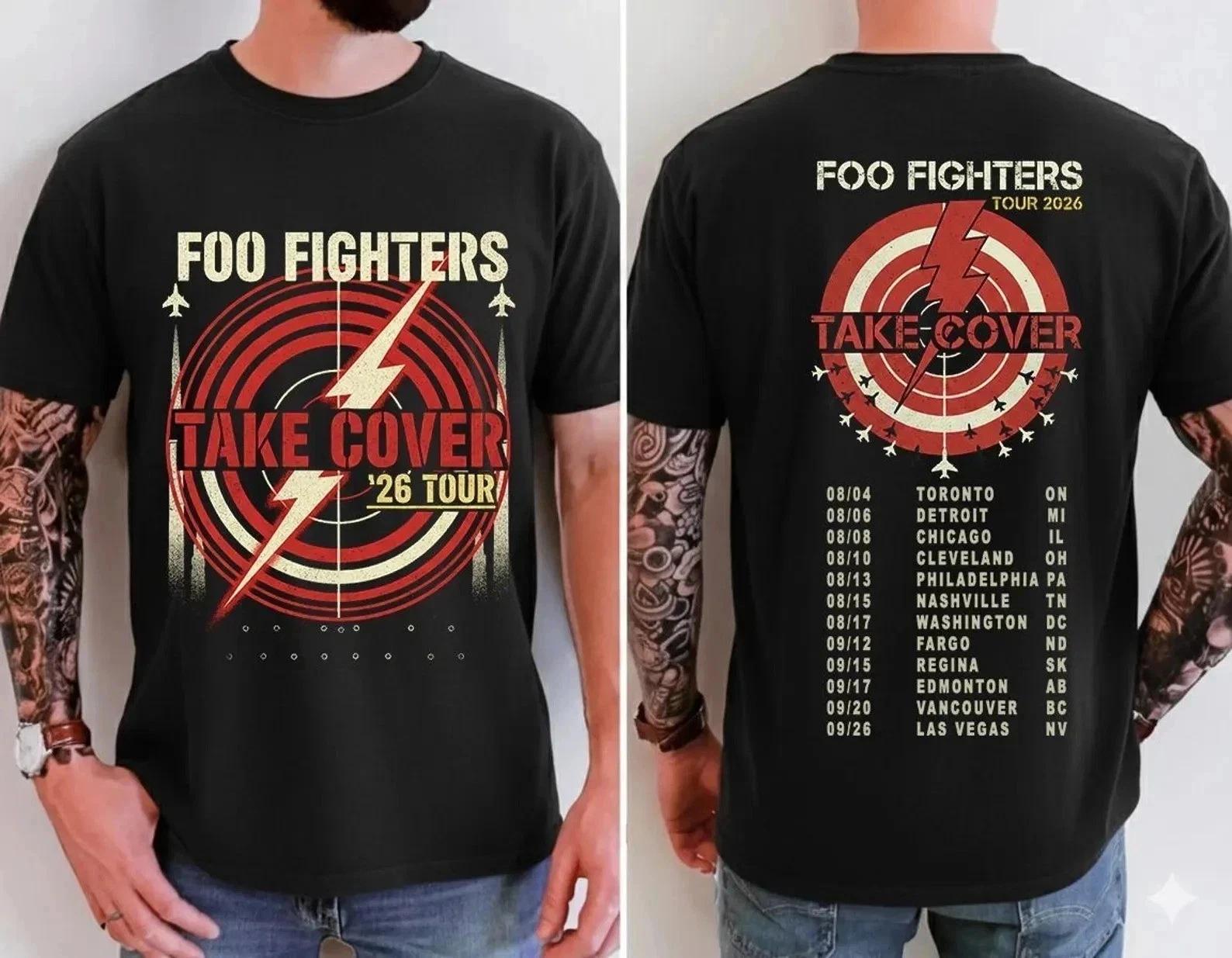 Foo Fighters 2026 Take Cover Tour Unisex T-shirt Daily Outdoor Retro T-shirt Fan Commemorative Printed T-shirt - Men s Summer... S