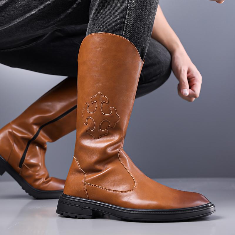 Men’s Motorcycle Boots Western Boots Black Jockey Boots Casual Street Style Cool Brown High Boots Plus Size