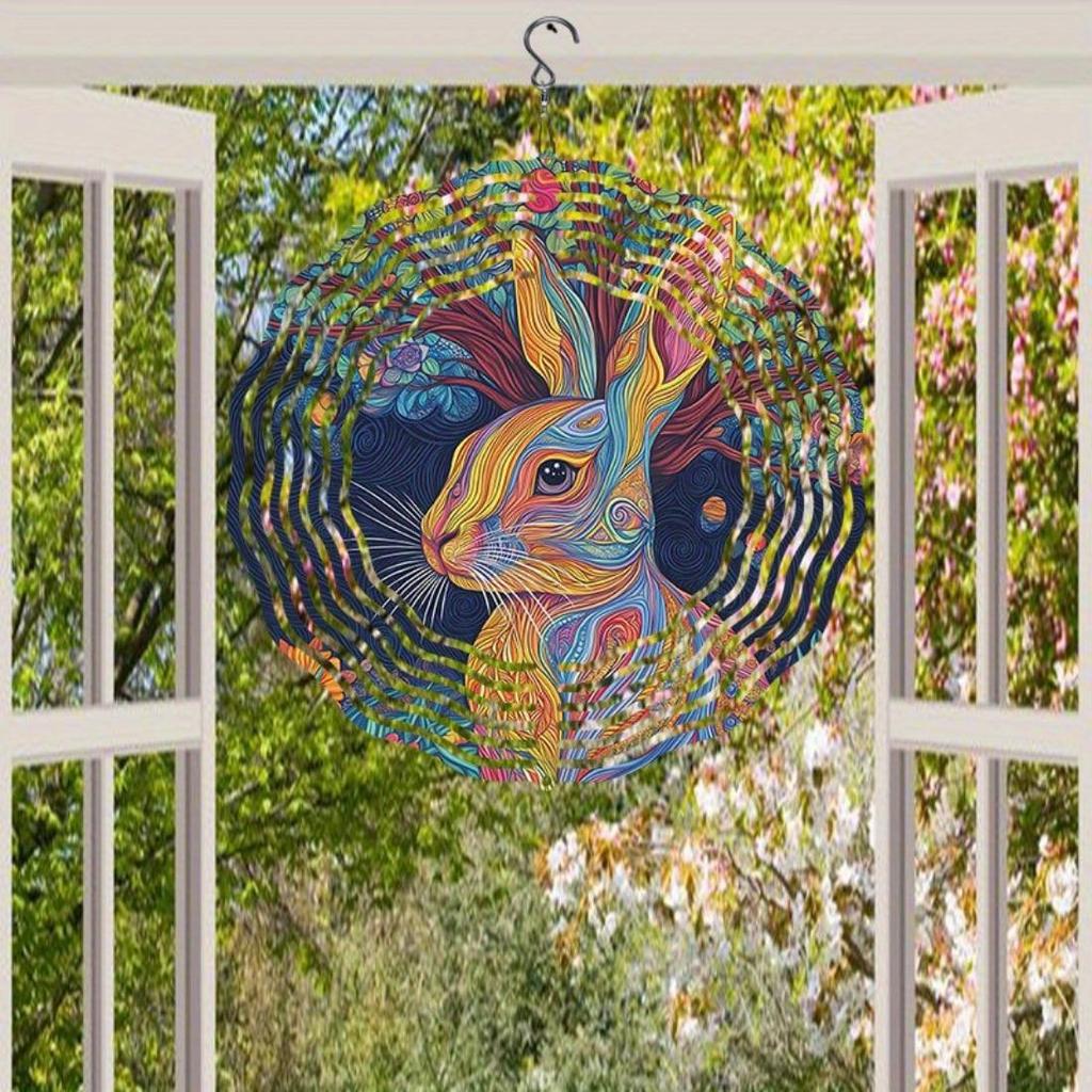 360 Rotating Metal Wind Chime with Colorful Rabbit Design Outdoor Garden Decor for Thanksgiving Christmas Halloween Home Decor Gift