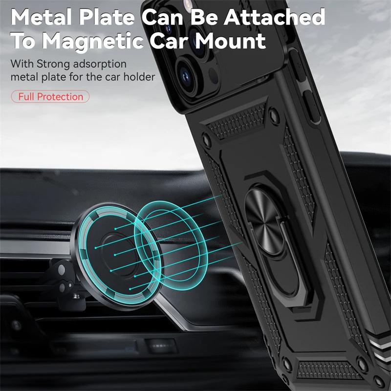 Magnetic Ring Cases For Samsung Galaxy S24 S23 S22 S21 S20 Ultra Plus Slide Lens Protector Case For Samsung S24 S23 S21 FE Cover