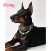 Leather Dog Collar with Detachable Natural Gemstone Charm – Green Fluorite Xiu Jade & Pearl Beaded Pet Necklace Padded Collar