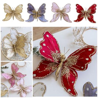 Multicolor Christmas Tree Decoration Gold Powder 25*21cm Fabric Glitter Butterfly Festival Accessories Christmas Butterfly