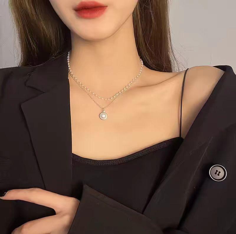 Stacked with Double-layer Imitation Pearl Necklace, Women's Summer New Trendy Niche Design, Exquisite Japanese and Korean Collarbone Chain