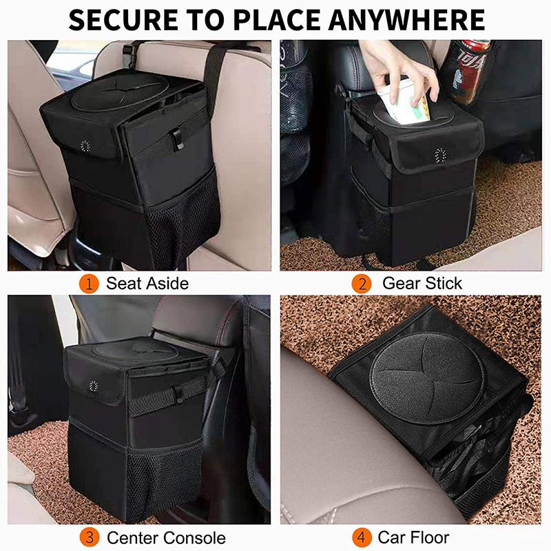Car Trash Can With Lid Car Trash Bag Hanging With Storage Pockets Collapsible And Portable Car Garbage Bin