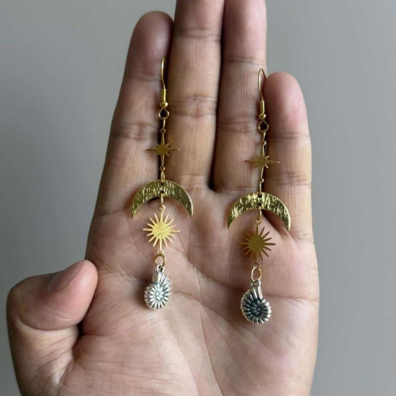 Zinc Alloy Sun Moon Conch Earrings for Women Lightweight Hypoallergenically Beach Party Jewelry Bohemian Accessories
