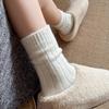 Japanese Style Women's Mid-Calf Wool Cashmere Socks, Warm Autumn/Winter, Velvet, Thick, Versatile, Solid Color, Retro, Loosely Knitted.