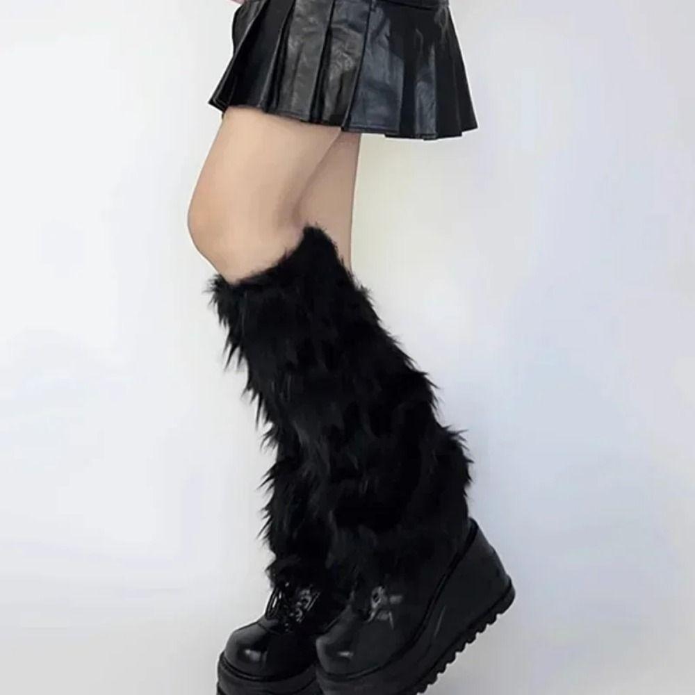 Soft Fluffy Faux Fur Leg Warmers Solid Color Long Fuzzy Foot Covers  Costume Parties