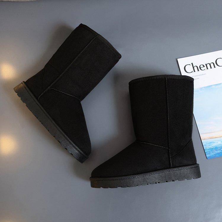 Damesko på salg Høy kvalitet Vinter Slip-on Midt på leggen Dame Støvletter Mote Ensfarget Casual Snøstøvler Stor Størrelse Plattformstøvler