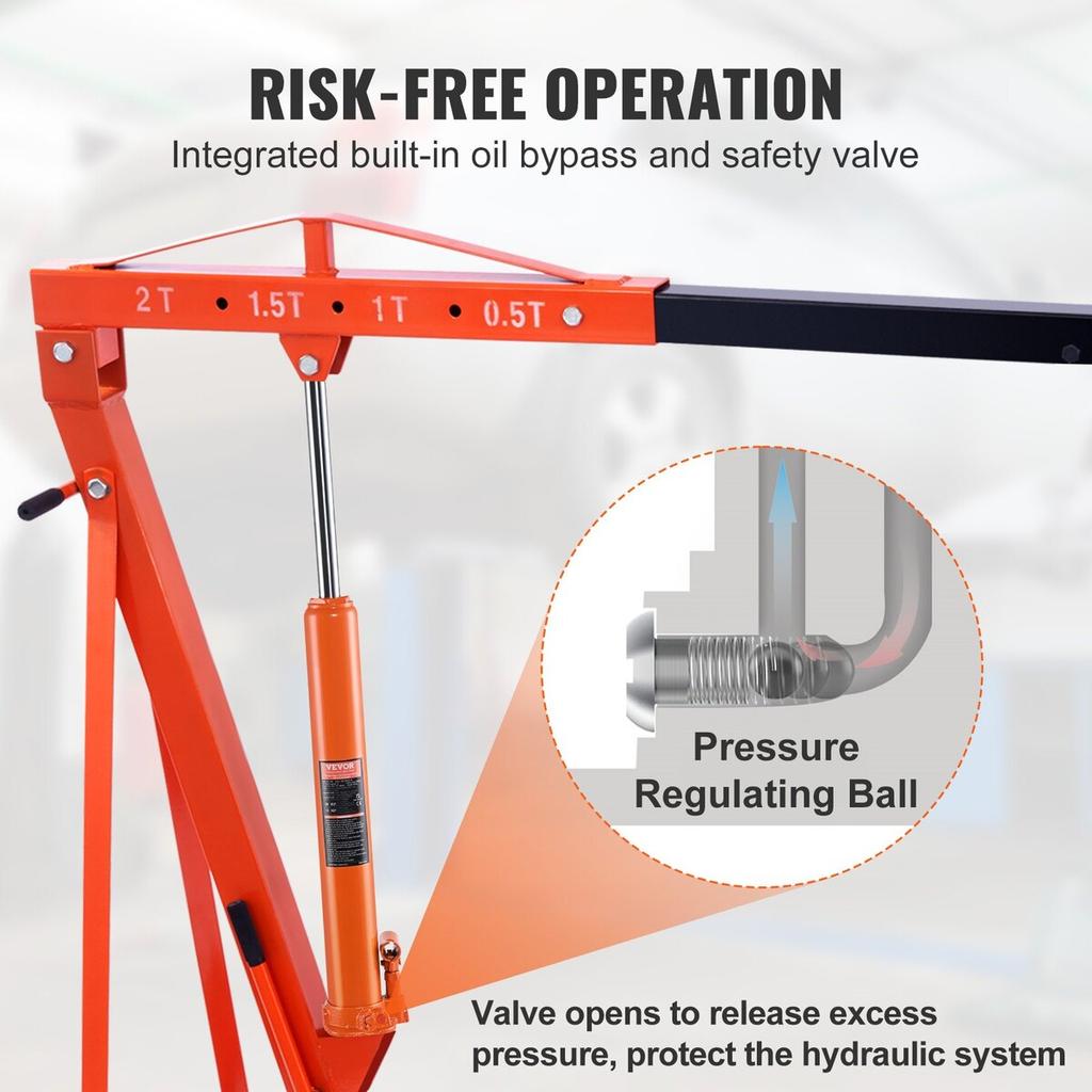 Hydraulic Long Ram Jack, 4 Ton Engine Hoist Cylinder with Single Piston Pump And Flat Base, Hydraulic Ram Cylinder for Engine Lift Hoists, Hydraulic