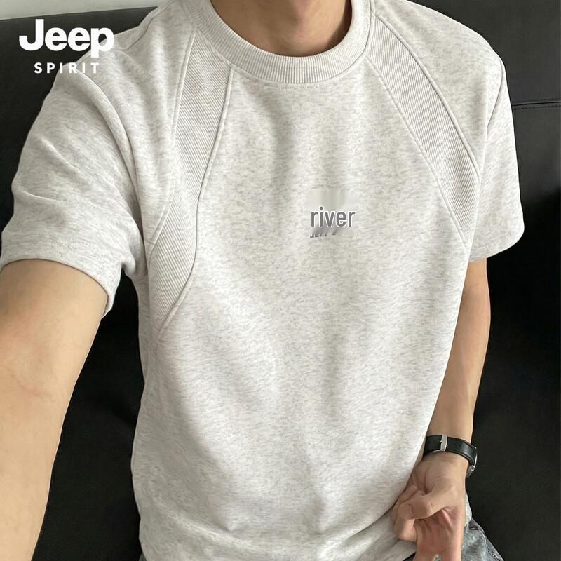 JEEP SPIRIT Men s Casual Deconstructed Patchwork Short Sleeve T-Shirt L