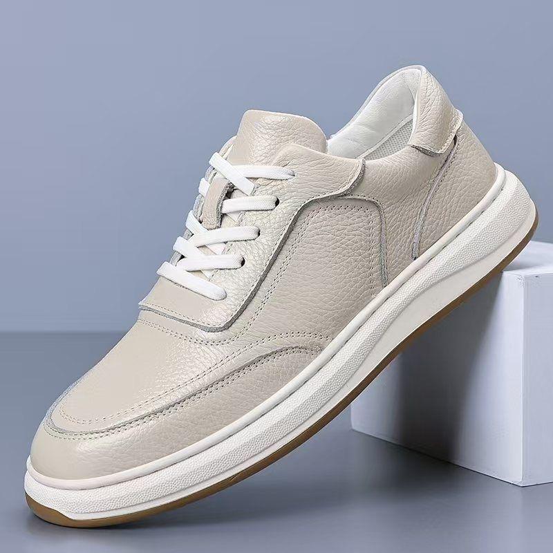 

Men s Beige Spring 2025 Casual Breathable Top Grain Leather Sneakers - Non-Slip, Versatile & Trendy 38