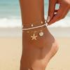 SHIXIN 3Pcs/Set Vintage Gold Color Starfish Conch Pendant Anklet Chain for Women Summer Imitation Pearl Foot Chain Beach Jewelry