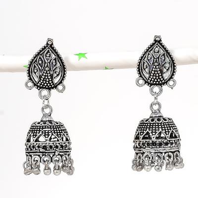 Brinco tribal de Bali em prata com pedra preciosa jhumki de aparência indiana natural 1,73" L5C10