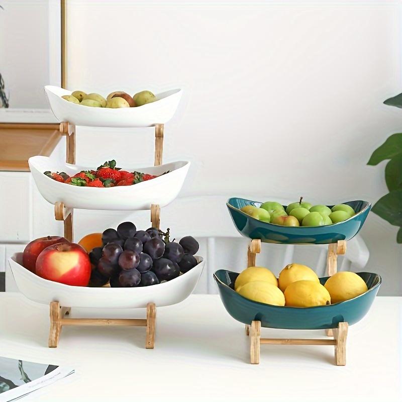 2/3-Tier Luxury Wooden Elegant Fruit Stand -Double Layer Fruit Bowl With Creative Candy Display-Natural Wood Material, Home Snack Tray For Living Room