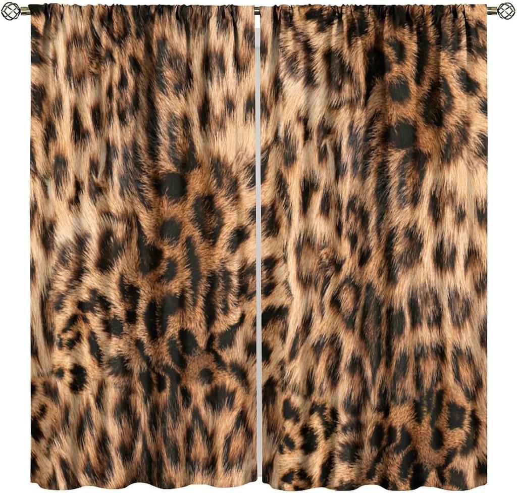 Leopard Print Curtains Rustic Safari Theme 3D wild Animal Fur Skin Brown Farm Window Treatments for Kids Living Room Bedroom