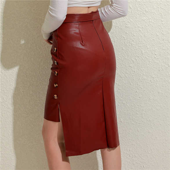 Ladies Sexy Lace-Up Leather Skirt Party Dress Fashion Solid Color Casual Bodycon Midi Skirt