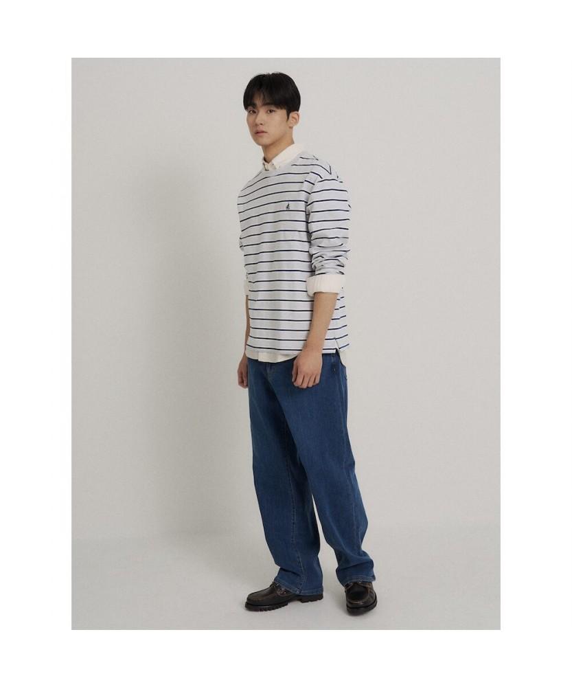 Binpolmen Multi-Stripe Round Neck Long Sleeve T-Shirt Gray