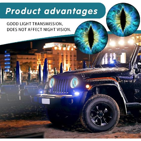 Beast Eyes Headlamp Decals for Jeep Headlights, 3D Round Funny Decals for Truck Car Body, Window, Bumper Decoration (Blue)