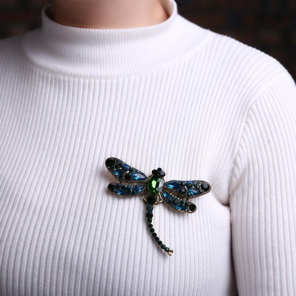 Vintage Full Rhinestone Big Dragonfly Brooch For Women Men Exquisite Colorful Crystal Insect Dragonfly Animal Pins Party Jewelry