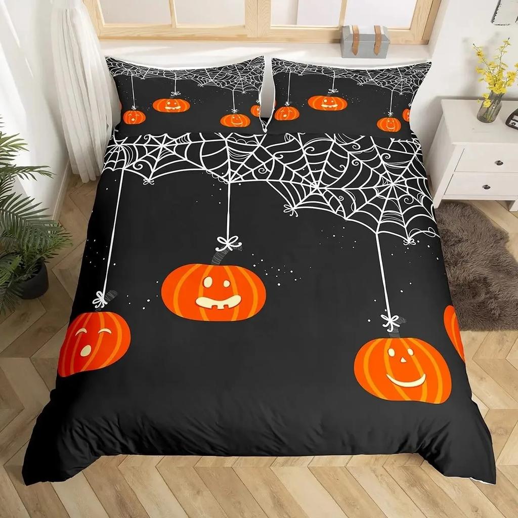 Spider Web Duvet Cover Set Halloween Spider Bedding Sets Boys Girls Black White Comforter Cover Trick or Treat Quilt Cover Set