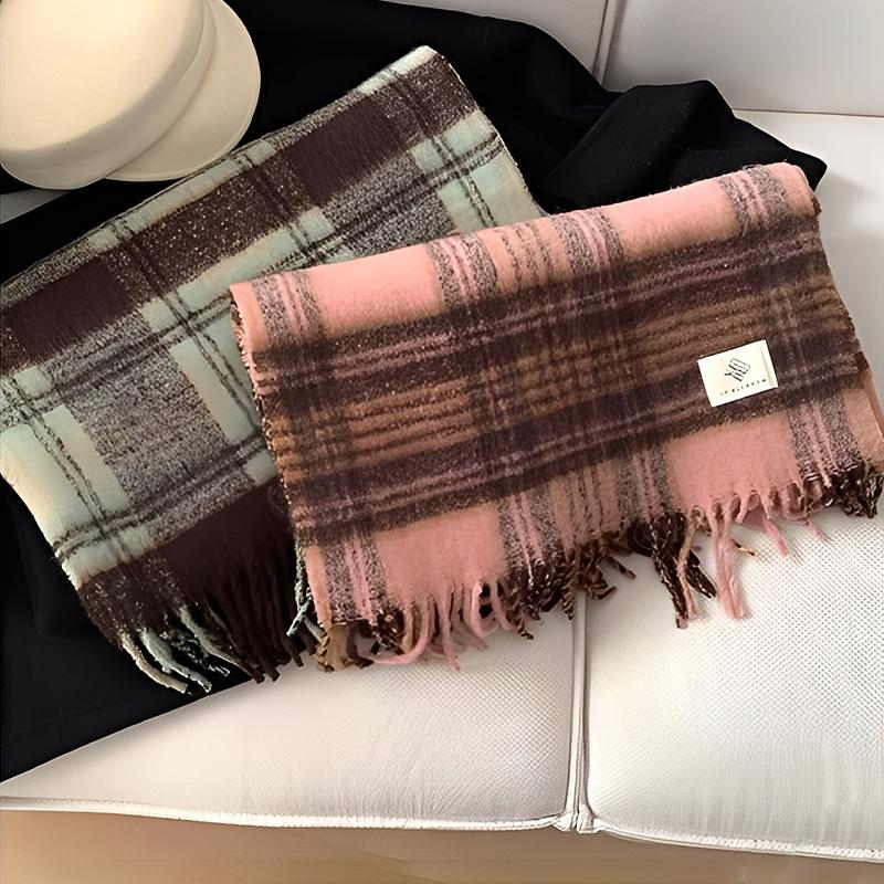 Autumn And Winter Couple Scarf Women'S Warm Thick Shawl Retro Lazy Style Plaid Neck Scarf