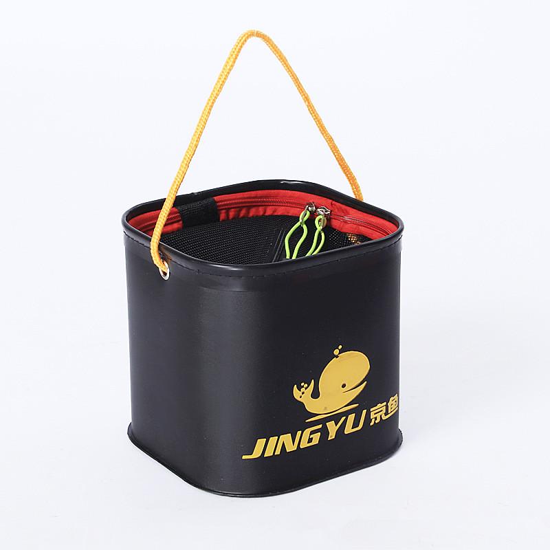 

Складное ведро для рыбы, 20 см, 9 л, для любителей рыбалки на открытом воздухе, контейнер для хранения воды с веревкой 6 м чёрный