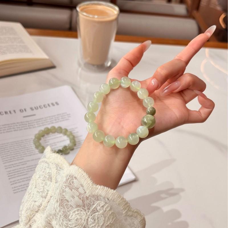 Half Cup Green Moonstone Beaded Bracelet Handmade Natural Jewelry Women Versatile Chic Style