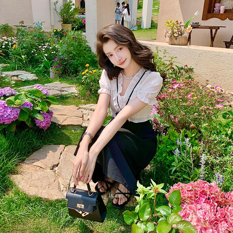 Short Sleeve Dress with Slimming Joint and Mushroom Edge for Women's Summer  Patchwork Dresses