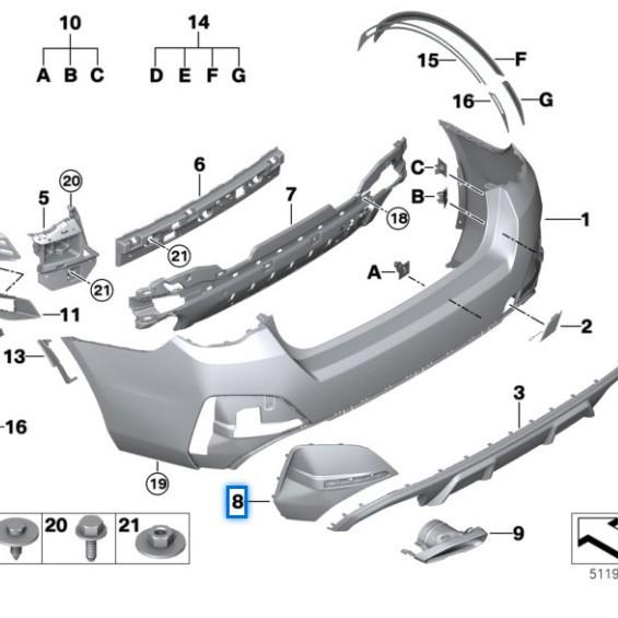BMW 4 Series G26 Rear Bumper Trim (51128078587, 51128078588)