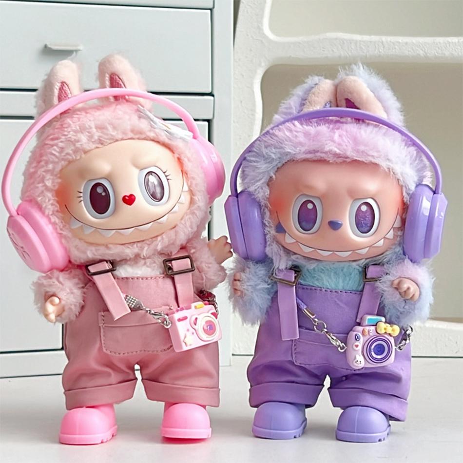 15/17Cm For Labubu Clothes Dolls Sitting Party 1St 2Nd 3Rd Headphones Overalls Shoes Set Apparel Accessories Lovely Outfit Gift