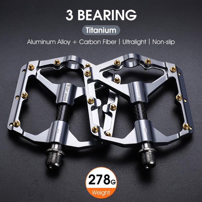 WEST BIKING Bicycle Pedal Three Bearing MTB Road Bicycle Pedal Aluminum Alloy Anti Slip Universal Bicycle Accessories