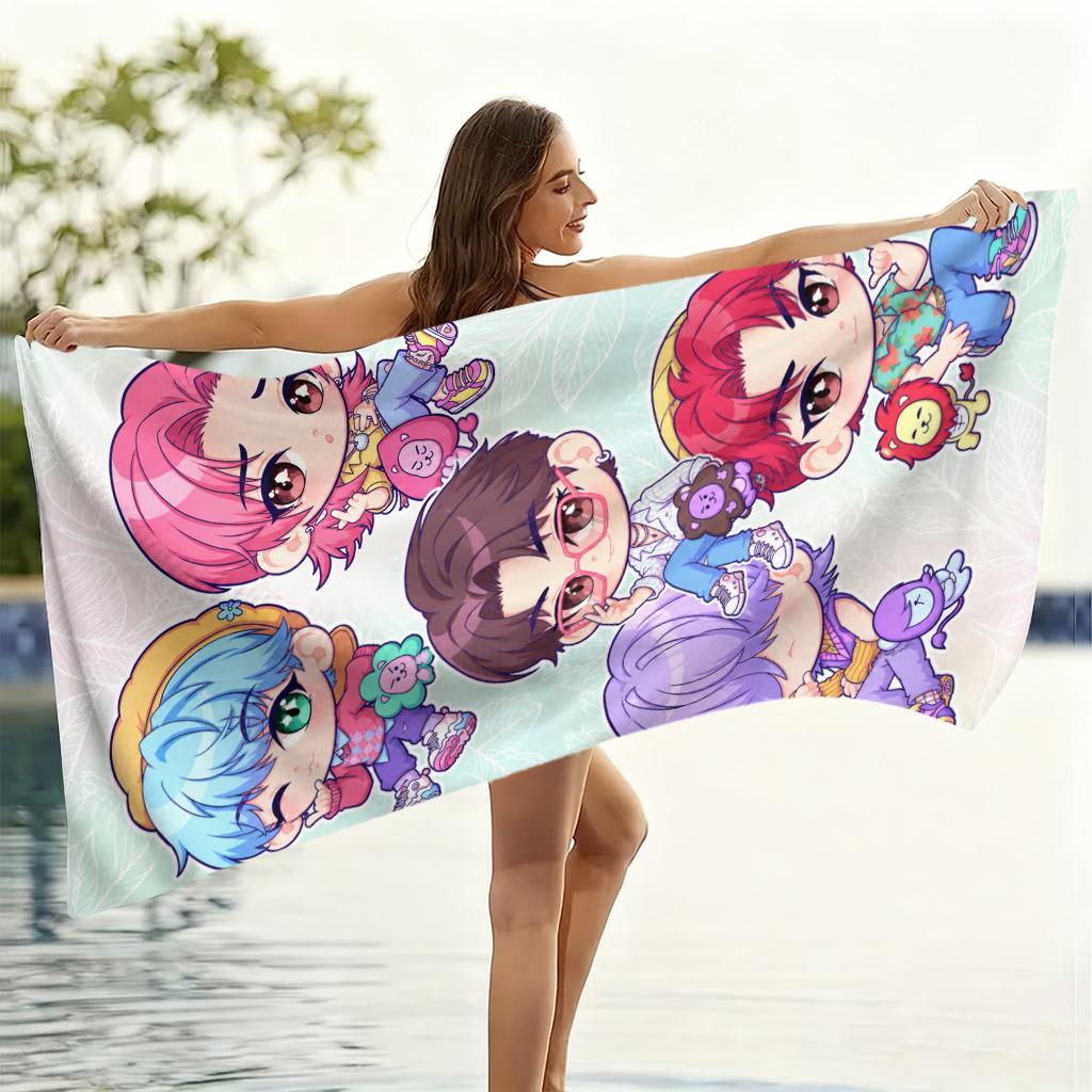 1pc K-pop Cartoon Beach Towel Quick-drying Small To Large Beach Towel Suitable for Beach Yoga Gym Pool Summer Gift for Friends