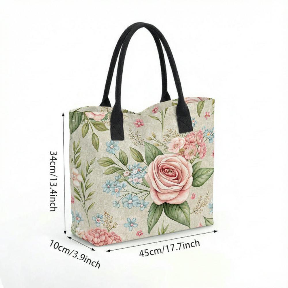 Vintage Rose Floral Casual Canvas Tote Bag for Daily Use