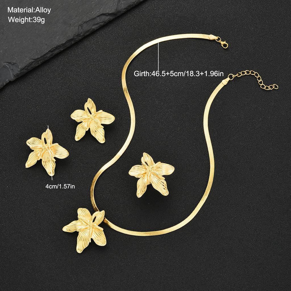 17KM 4 Piece Flower Earrings Ring Necklace Set Fashion Jewelry Women Trendy Shiny Daily Party Accessory Gift For Her