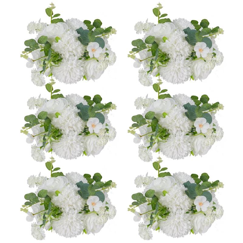 6Pcs Artificial Flowers Centerpiece Table Decorations Rose Ball for Weddding Floral Arrangements Bouquet for Party Home Decor